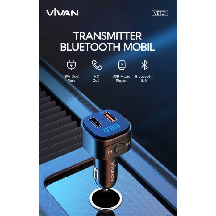 Tẩu sạc nhanh oto VIVAN VBT01 18W hỗ trợ kêt nối bluetooth - hàng chính hãng bảo hàng 12 tháng