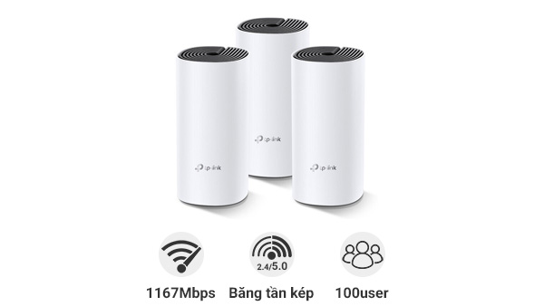 Bộ phát wifi TP-Link Deco M4 3-Pack (Chuẩn AC/ AC1200Mbps/ 2 Ăng-ten ngầm/ Wifi Mesh/ Dưới 100 User